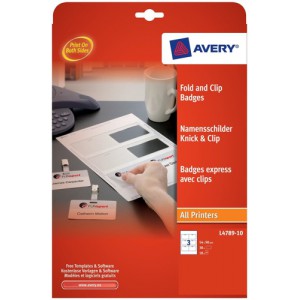Avery Fold & Clip Name Badges 3 per Sheet 60x90mm White Ref L4789-10 [30 Badges]