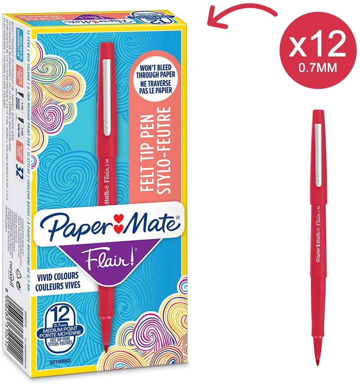 PaperMate+Flair+Original+Felt+Tip+Pens+Red+%28Pack+of+12%29+S0190993
