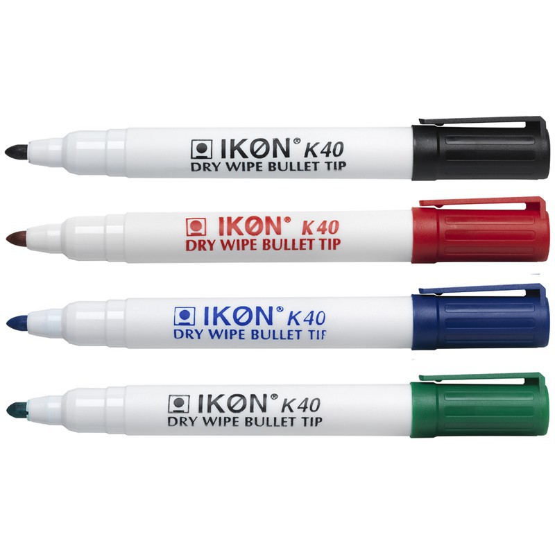 Ikon+K40+Drywipe+Bullet+Tip+Markers+Wallet+4+Assorted+Colours
