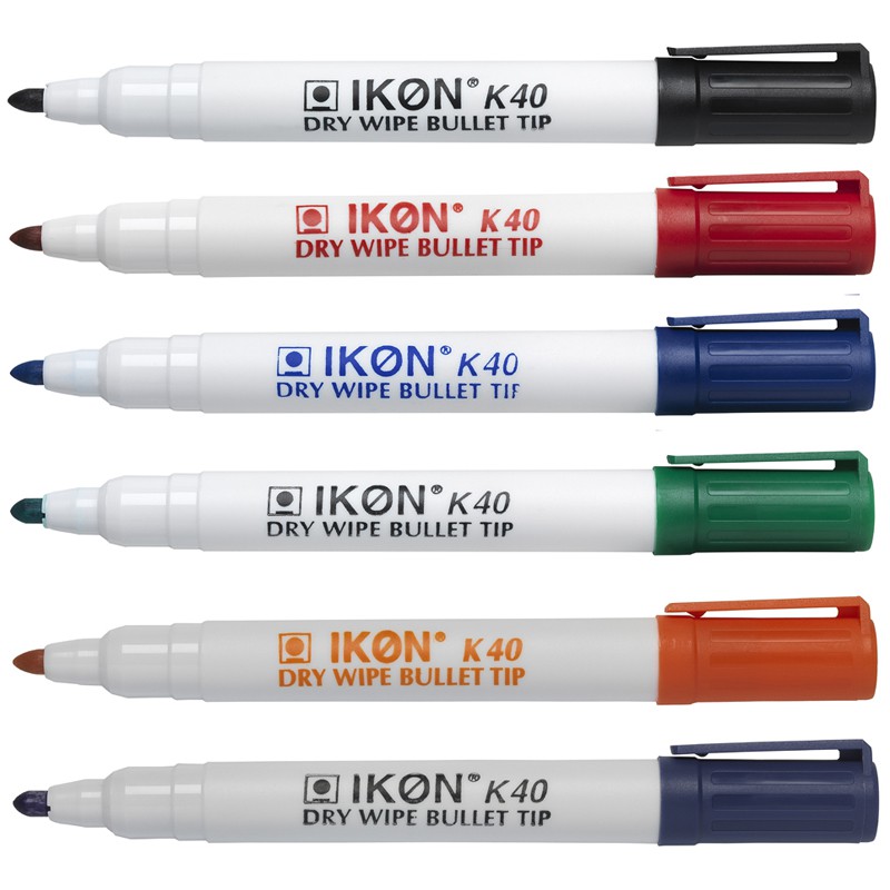 Ikon+K40+Drywipe+Bullet+Tip+Markers+Wallet+6+Assorted+Colours